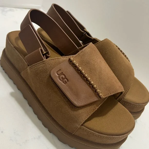 UGG Tan Suede Sandals with Contoured Footbed - Picture 1 of 14